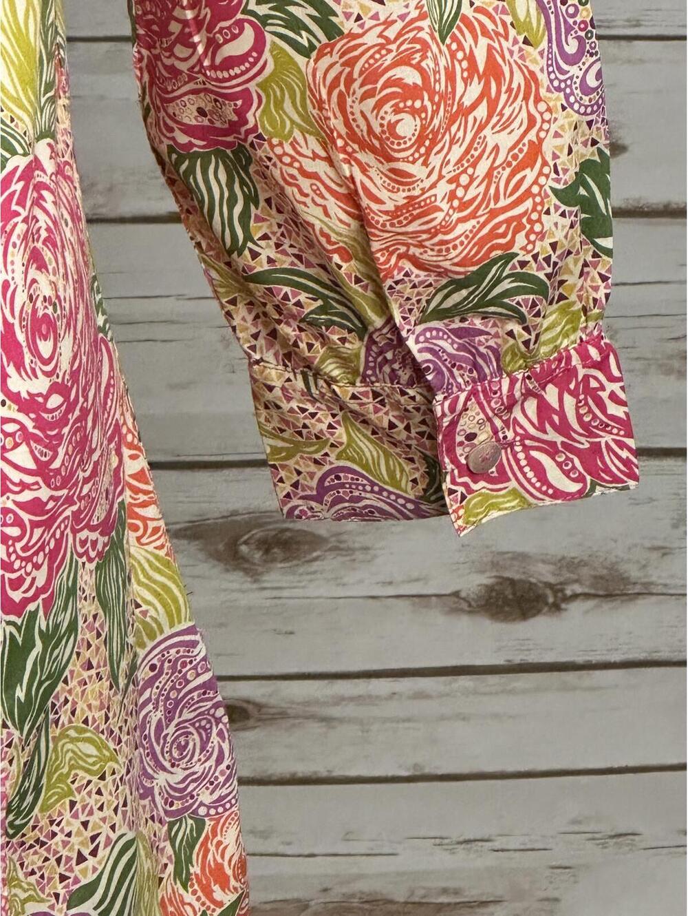 Brooks Brothers LIBERTY 100% cotton split V-neck tunic top/shirt Size Medium - Picture 7 of 8